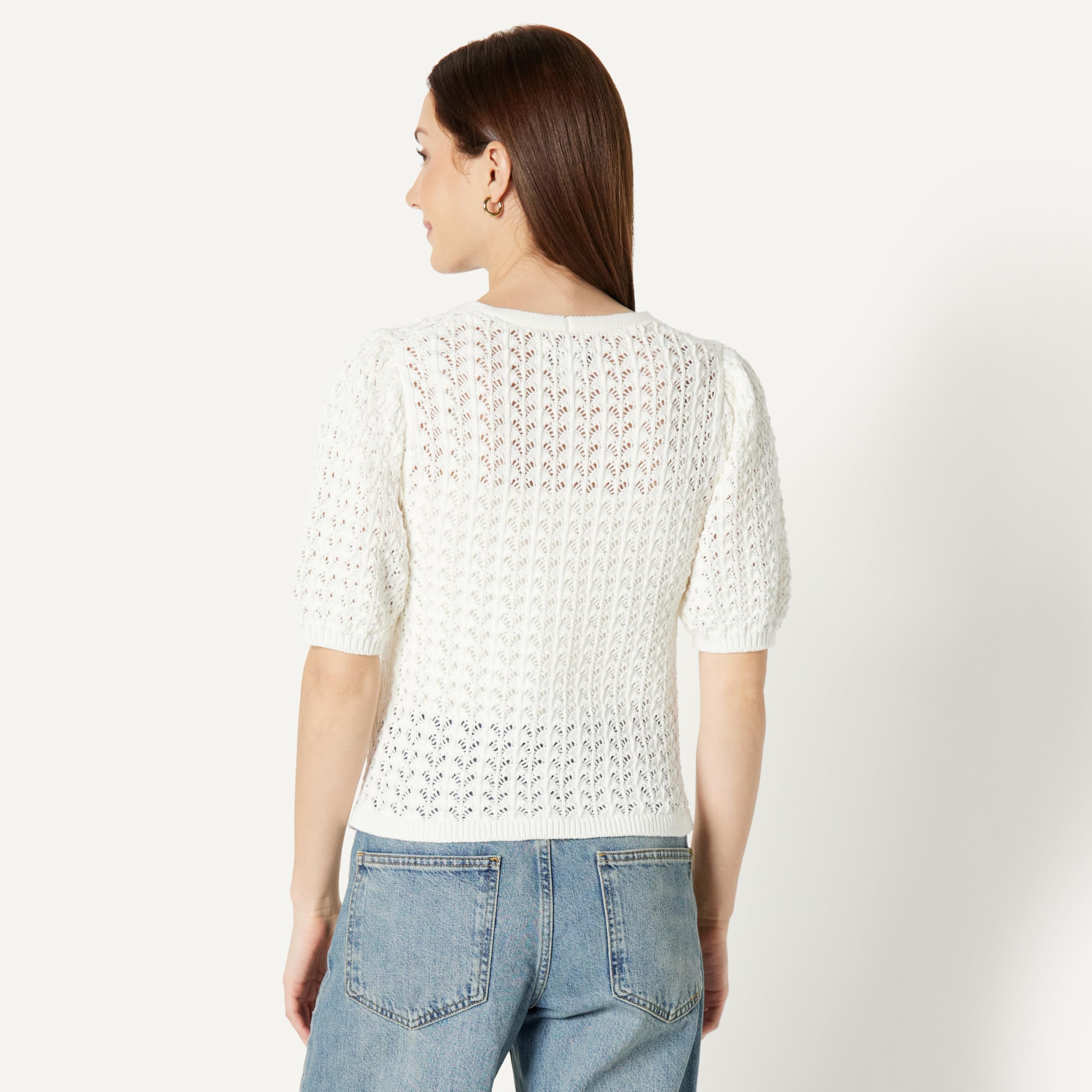 Amazon Essentials Donna Cardigan a Maniche Corte all'Uncinetto dalla vestibilità Comoda