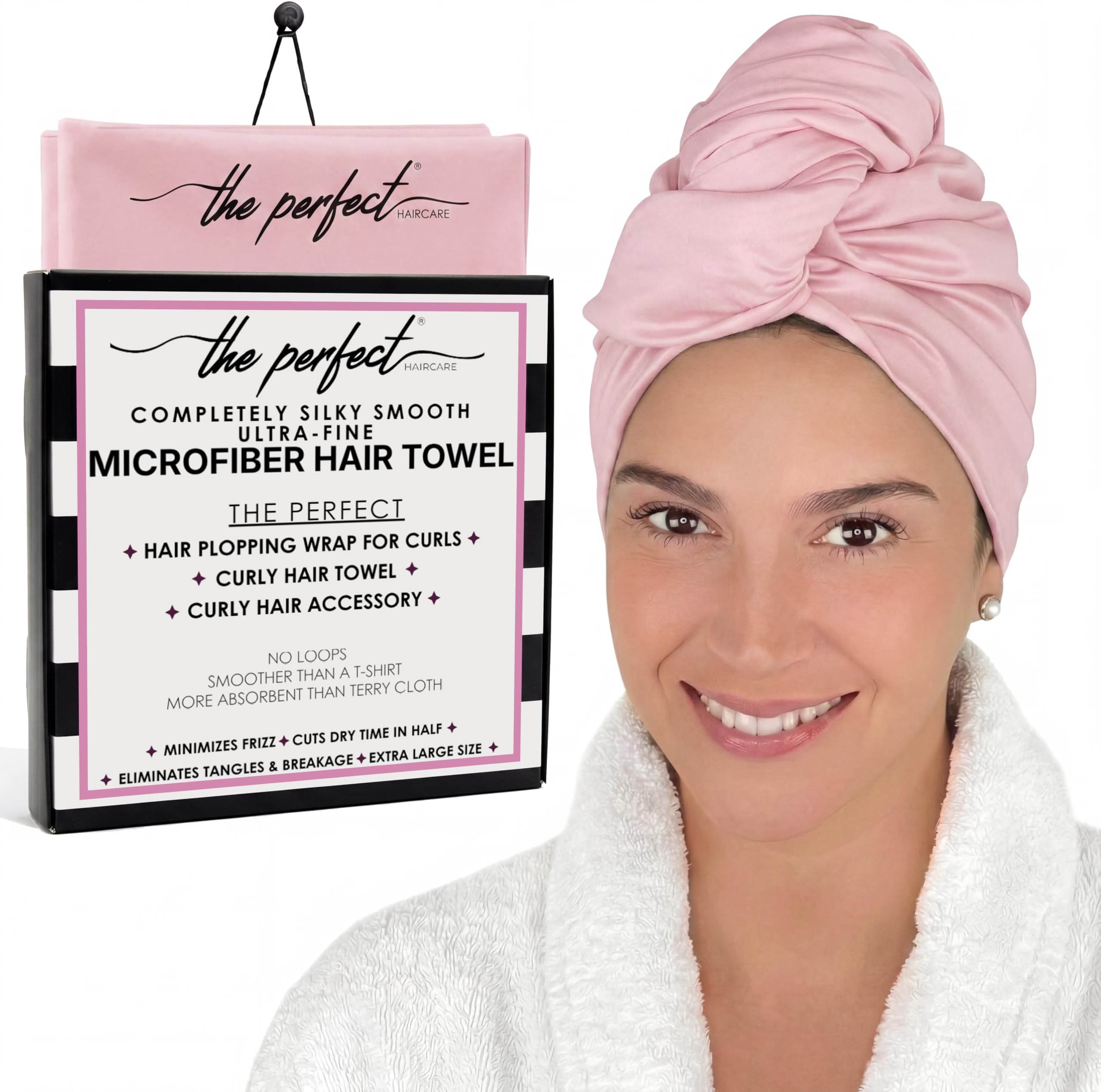 Microfiber Hair Towel Wrap for Women โ Large Fast Drying Hair Towel with Patented Clip โ Anti-Frizz, Super Absorbent, Silky Smooth Microfiber โ Plopping Hair Wrap for Curly, Wavy & Straight Hair