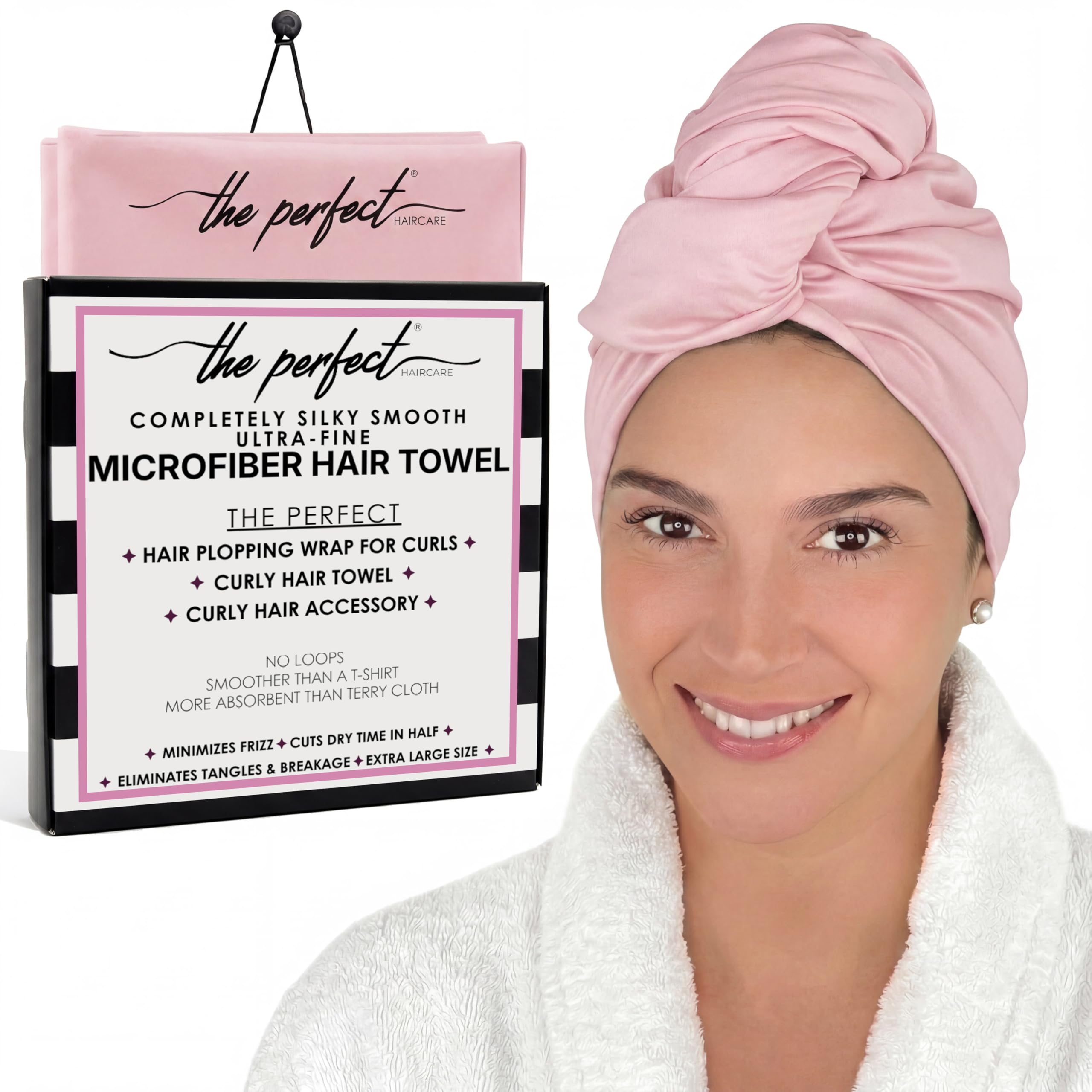 The Perfect Haircare Women's Pink Microfibre Hair Towel Wrap For - Absorbent Quick Drying Turban For Curly And Long Hair For Girls And Kids - Anti Frizz (Pink)