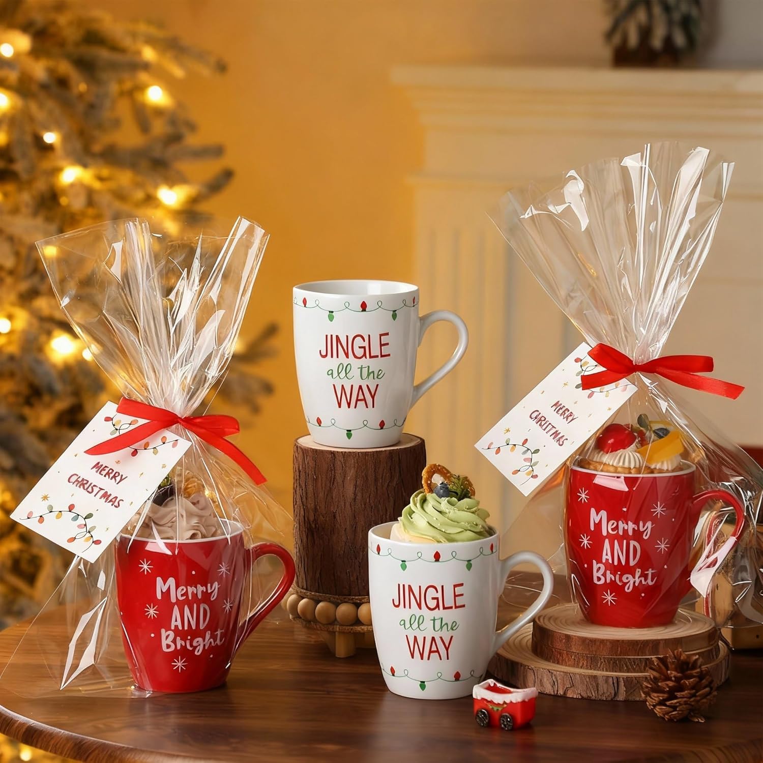 4 Set Holiday Sayings Gift Mug Christmas Ceramic Mugs with Packaging Bags Ribbons and Blessing Cards Christmas Tea Cup for Coffee Milk Hot Cocoa Xmas Winter Gifts