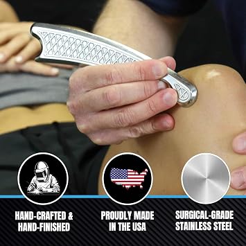 HawkGrips, HGPro Massage Therapy Tool, IASTM Multi Tool with Massage Emollient 8oz, Stainless Steel, 7 Different Healing Angles on Deep Tissue Muscle, Back, Neck, Leg Massager, Scar Tissue, Fascia