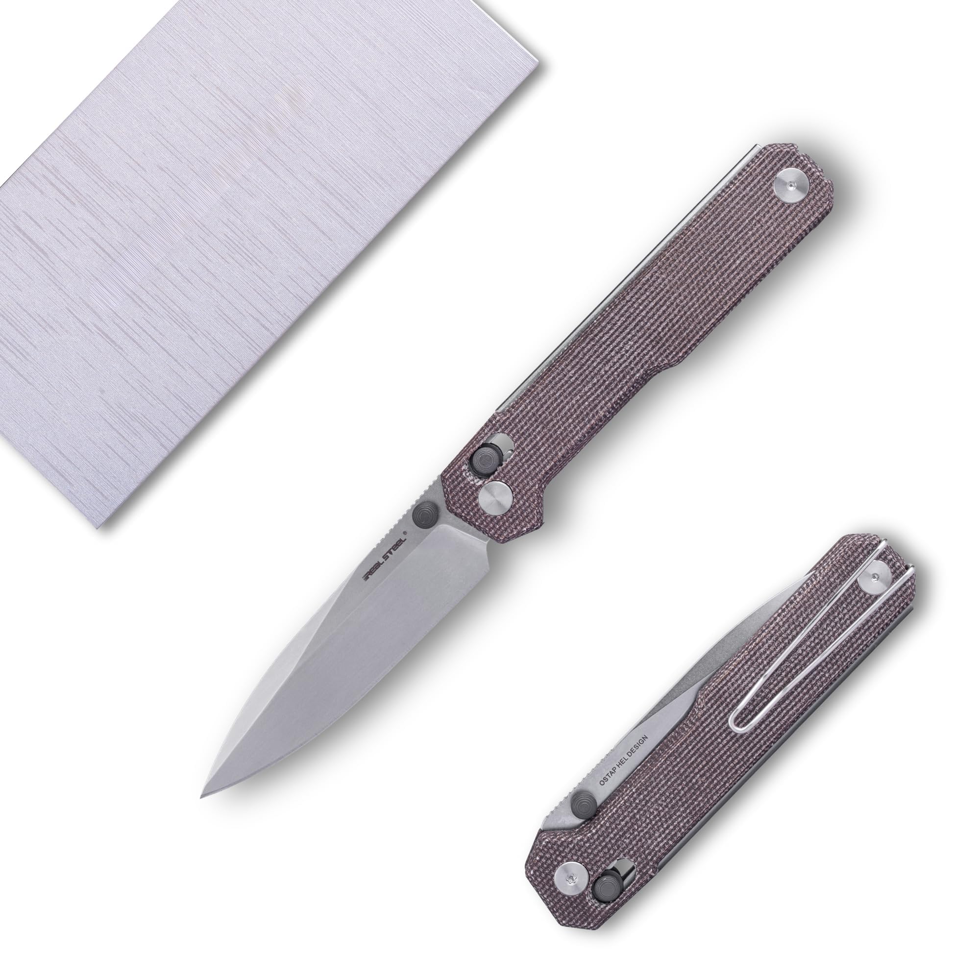 REALSTEEL PERIX Pocket Knife, Folding Knife, Crossbar Lock, 3.54" Nitro-V Steel Black PVD/Satin Blade, Thumb Stud, G10/Micarta Handle, 2.88oz, Deep-carry Pocket Clip, EDC Outdoor Indoor, Gifts for Men Women Camping Hiking Climbing Fishing (Stonewashed/Natural Micarta)