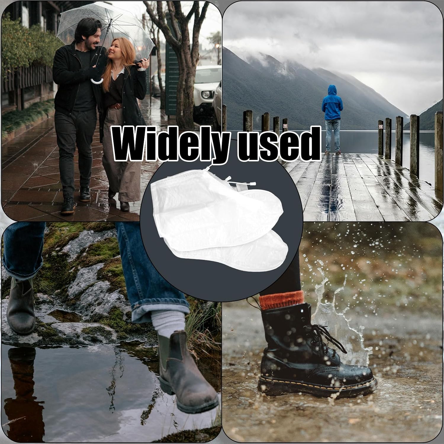 2 Pairs Waterproof Shoe Covers, Anti-Slip Double Layer Zipper Design Rain Shoe Covers Reusable Foldable for Women Men