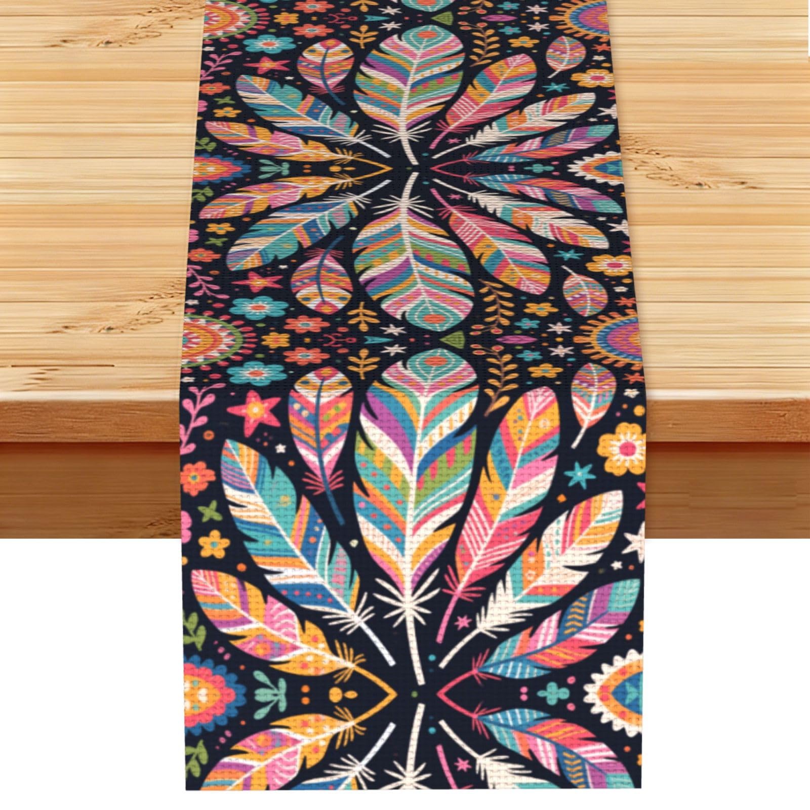 Beautiful Feathers Print Table Runner World Cup-Themed Dining Table Decor for Coffee Dining Table and More