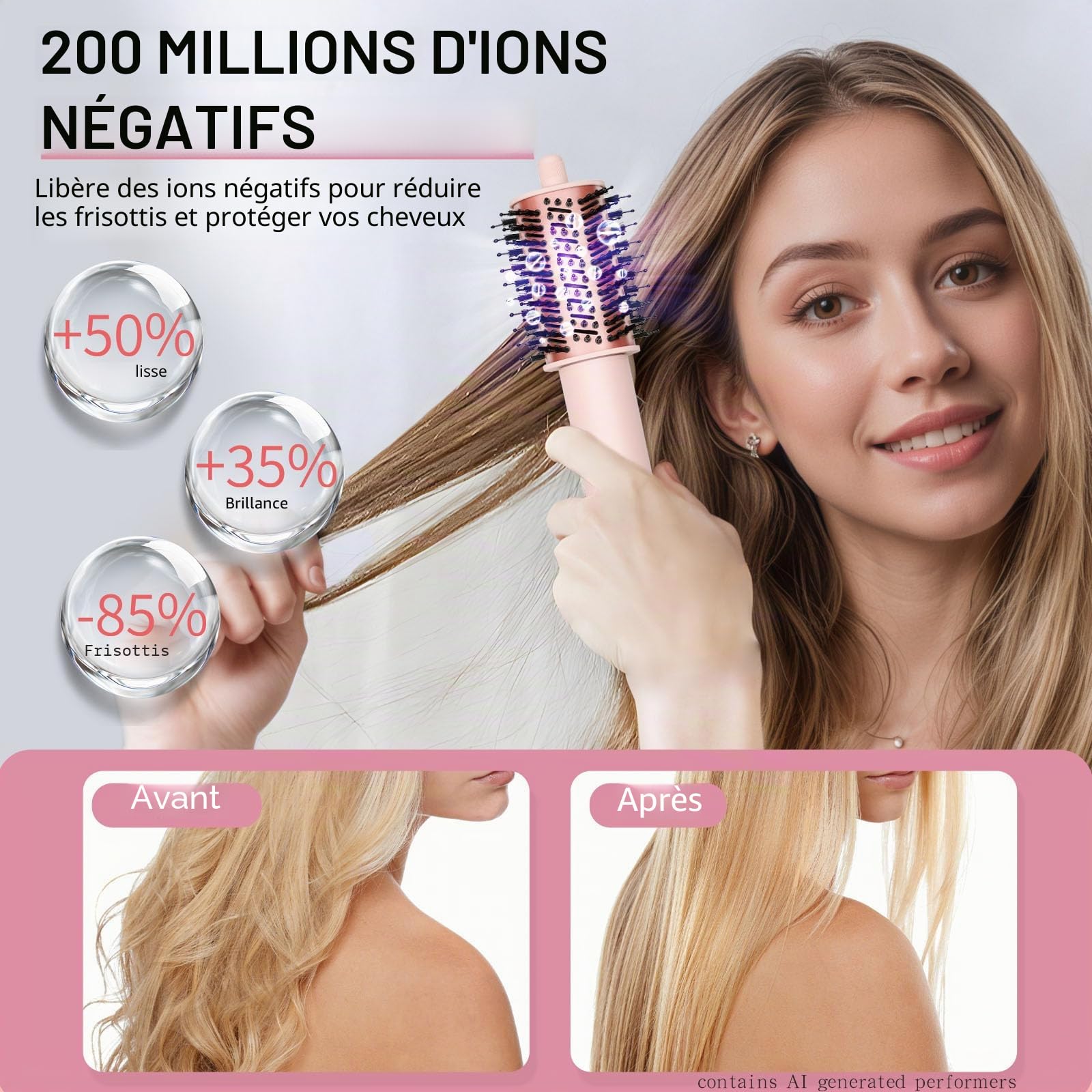Coiffeur 9 en 1 haute vitesse à air chaud avec affichage numérique de la température, technologie ionique, 3 réglages de chaleur/froid, léger pour cheveux bouclés, raides, ondulés, salon et