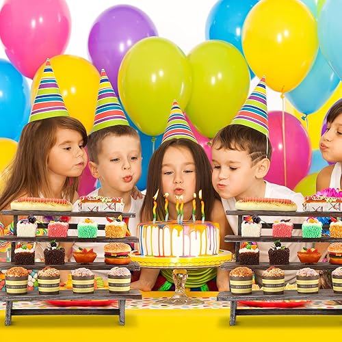 Miniatura 6 de Geetery 2 soportes rústicos para cupcakes, soporte de exhibición de madera de 4 niveles, estantes de exhibición de mesa de granja, estantes de