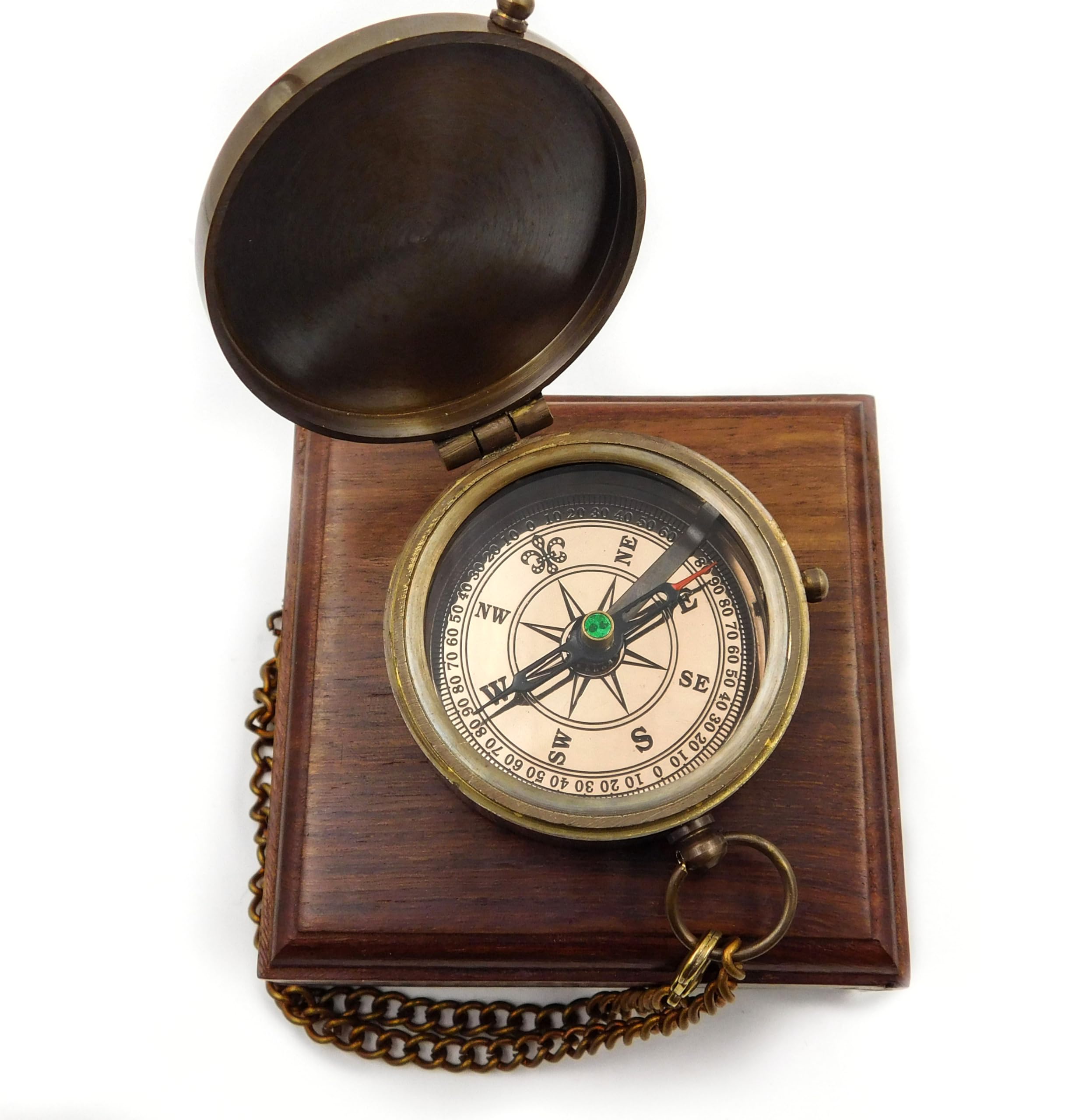Bussola antica in ottone con incisione Go Confidently in The Direction of Your Dreams – Regalo con scatola di legno