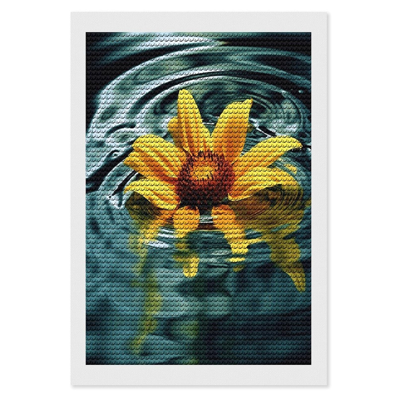 JTREHY Sunflower in Water Diamond Art Kits Personalized DIY Round Diamond Painting Kits for Beginner Full Drill Diamonds Dots Paintings for Adults Gem Art Crafts Home Decor