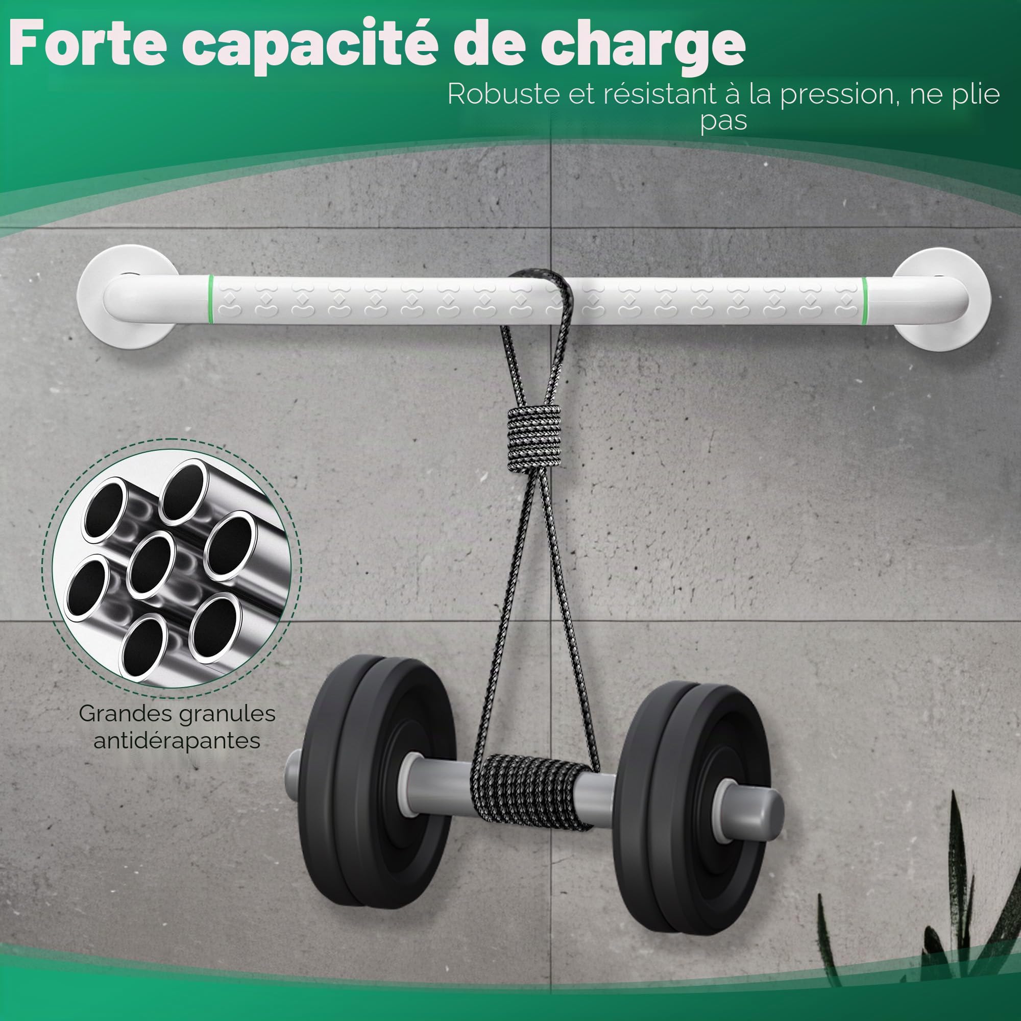 Fanwer 2 Pack Anti Bathroom Grab Rail,Rail de main de douche en acier inoxydable blanc,Support de rail de main de sécurité pour personnes âgées, enfants et handicapés (24 pouces)