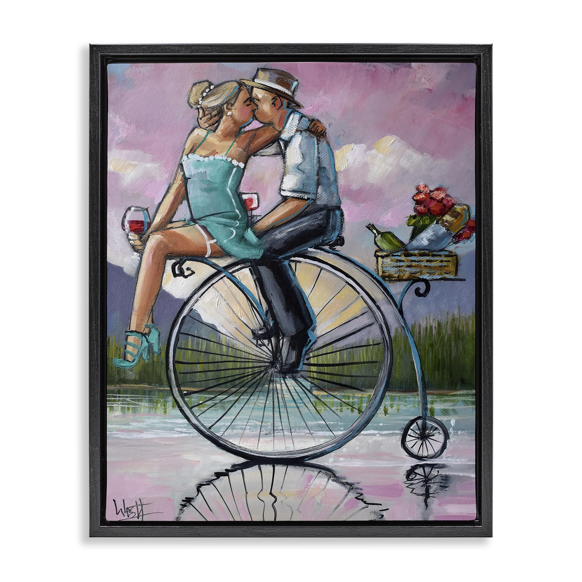 Stupell Industries 'Romantic Picnic on Bicycle', Floating Frame Canvas Art, Black, 25 x 31 Inches, Easy to Hang and Sturdy, Made in USA, by Ronald West