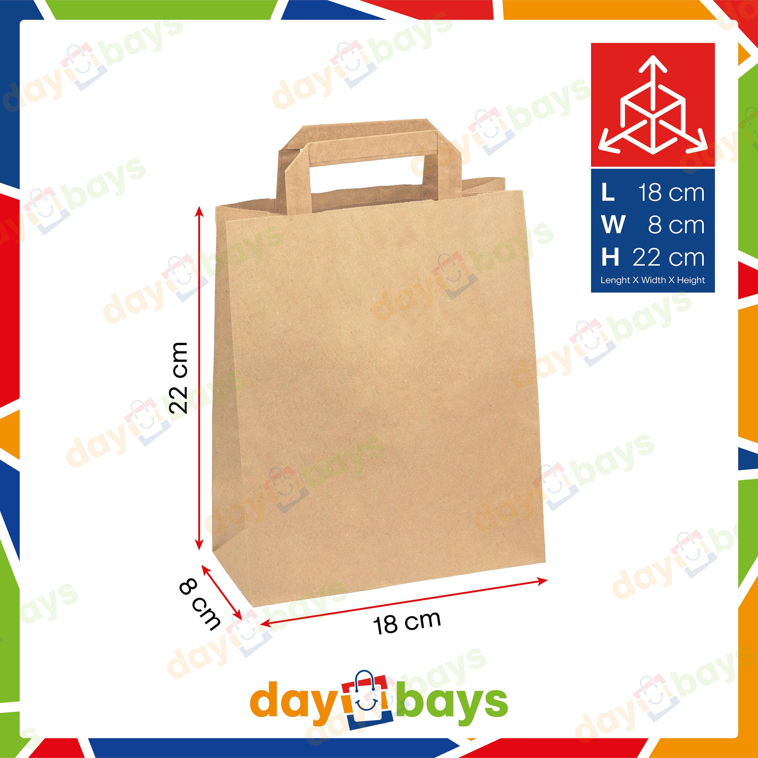 Daybays Papiertüten 18+8 x 22 cm Braun, 1000 Stk. Geschenktüten Papiertragetaschen mit Henkel aus Kraftpapier, Papiertaschen Geschenktüte Papiertüte klein (1000)