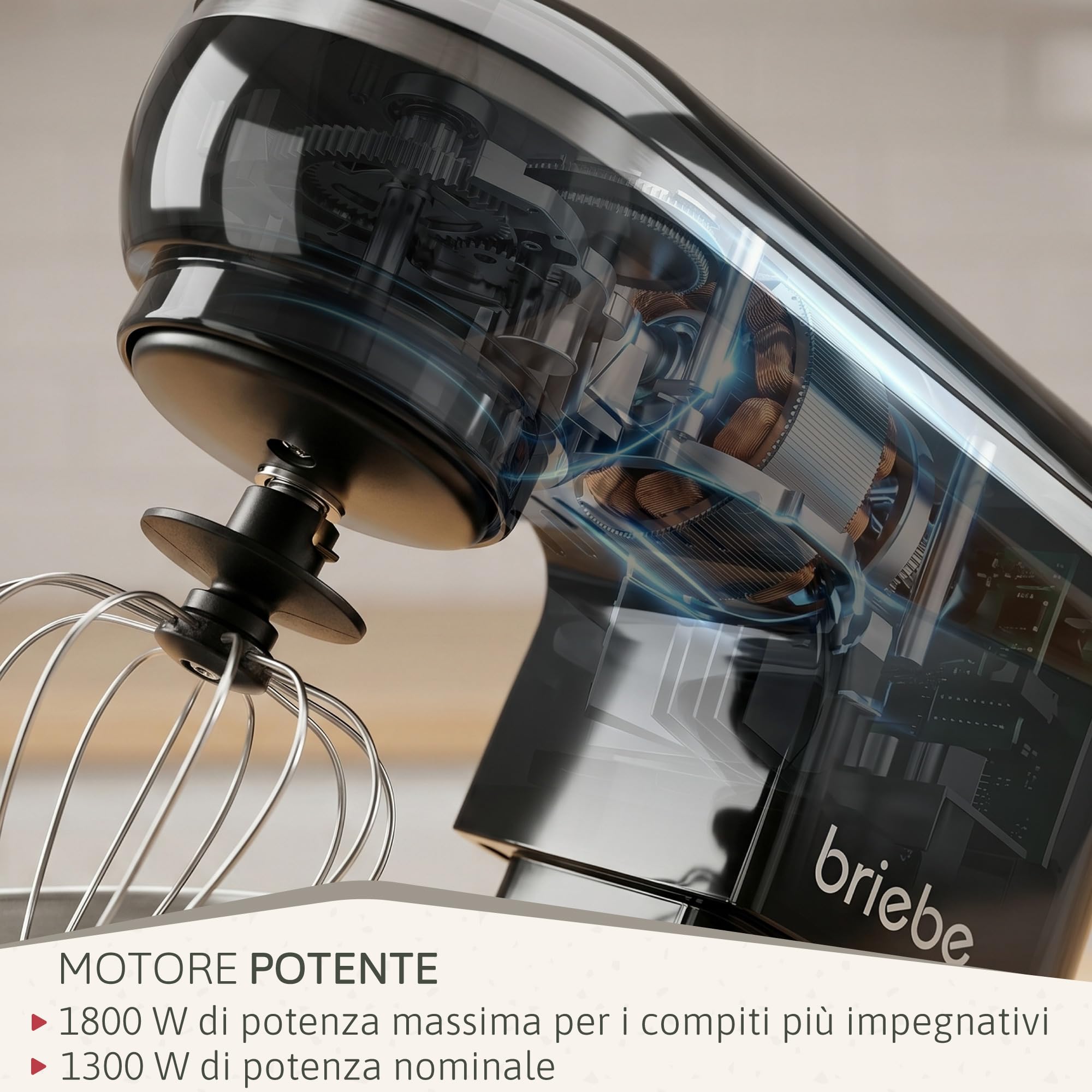 briebe Impastatrice Planetaria Professionale per Pasticceria 1800W MAX Robot da Cucina Orbitale, Frusta, Ciotola 5 L, 6 Velocità + Funzione Pulse, Schermo Touch LED, KM1164