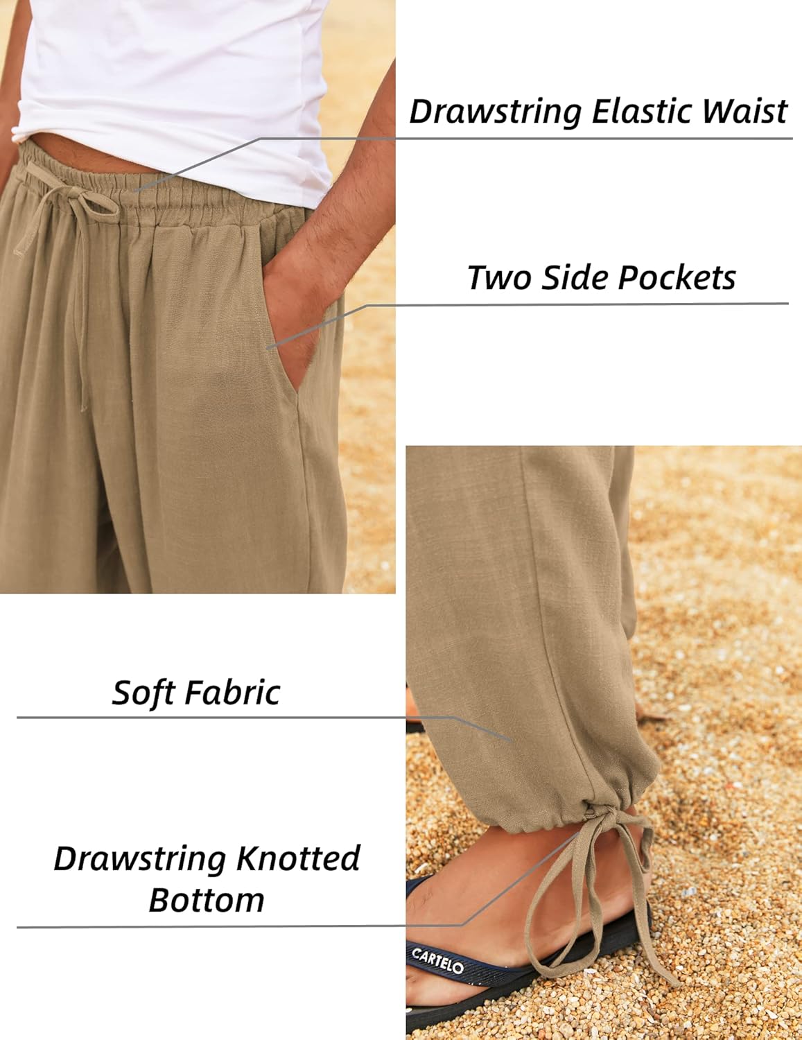 COOFANDY Men's Cotton Linen Pants Casual Harem Pants Elastic Waist Beach Boho Yoga Trousers - Image 4