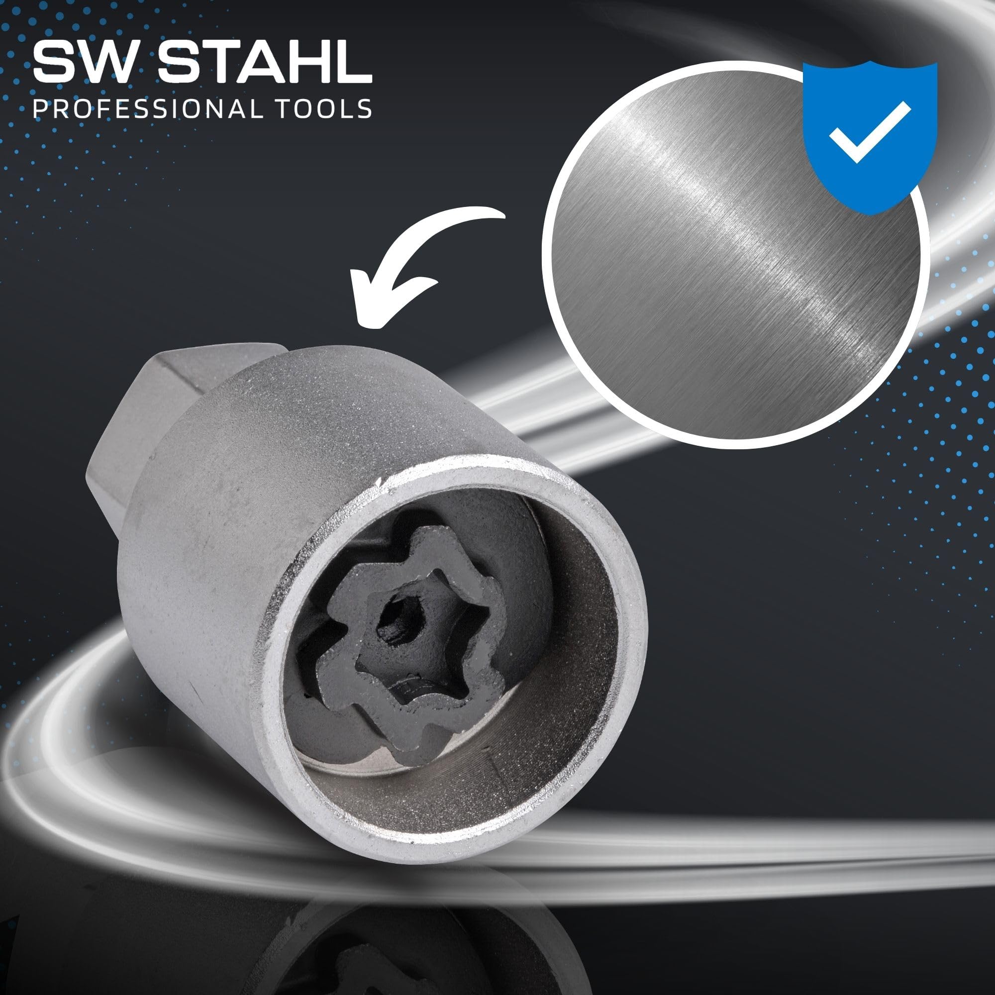 SW-Stahl 02383L-12 adapter do zamka felg, 532, nadaje się do VW I odkręcanie zamków felg I zabezpieczenie kół, narzędzie do demontażu, zapięcie do felg, wykrętak i zabezpieczenie felg