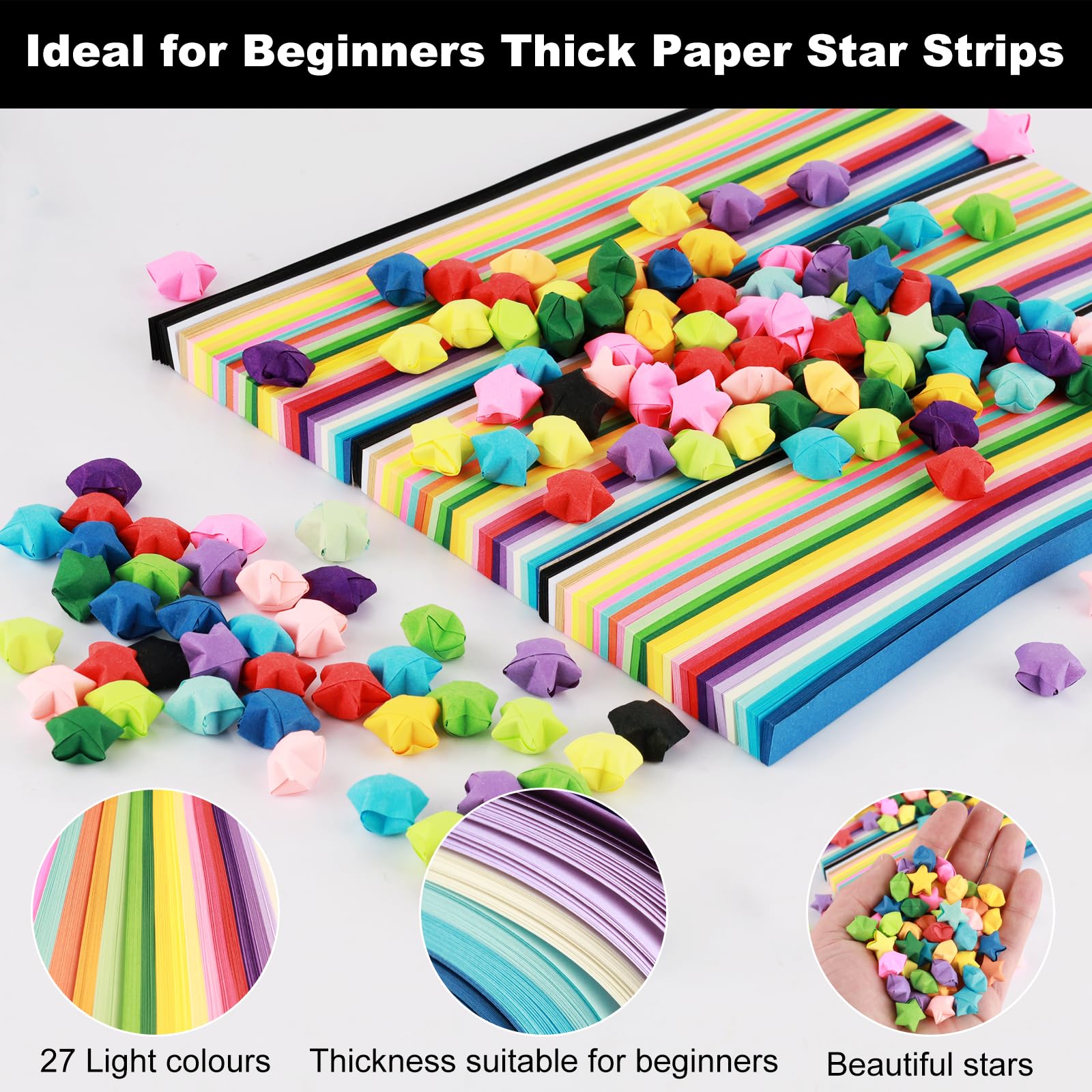 VEPEPE 3240 Pcs Paper Star Strips,Origami Lucky Crafts, 27 Colourful Origami,Double Sided Lucky Star Strips for Parties Gifts - Image 4