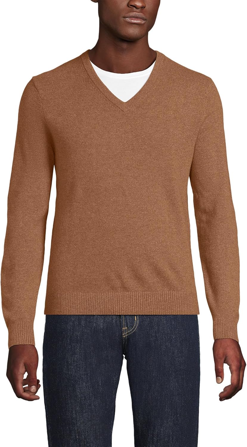 Lands' End Men's Fine Gauge Cashmere V-Neck Sweater