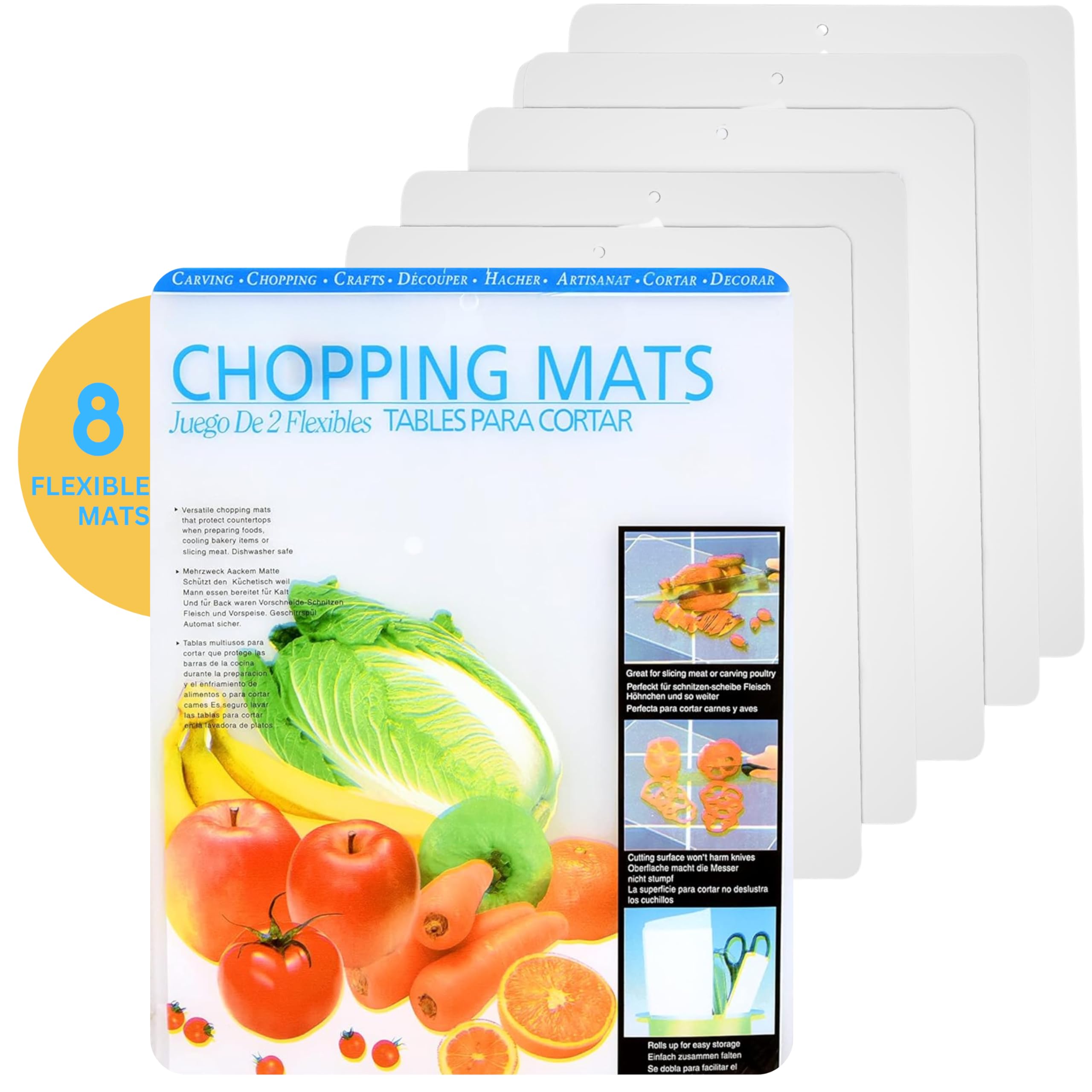 Kitchen Cutting Board | Flexible Chopping Mats | Food Safety | Hanging Hole for Easy Drying |12x15” Size | Set of 8