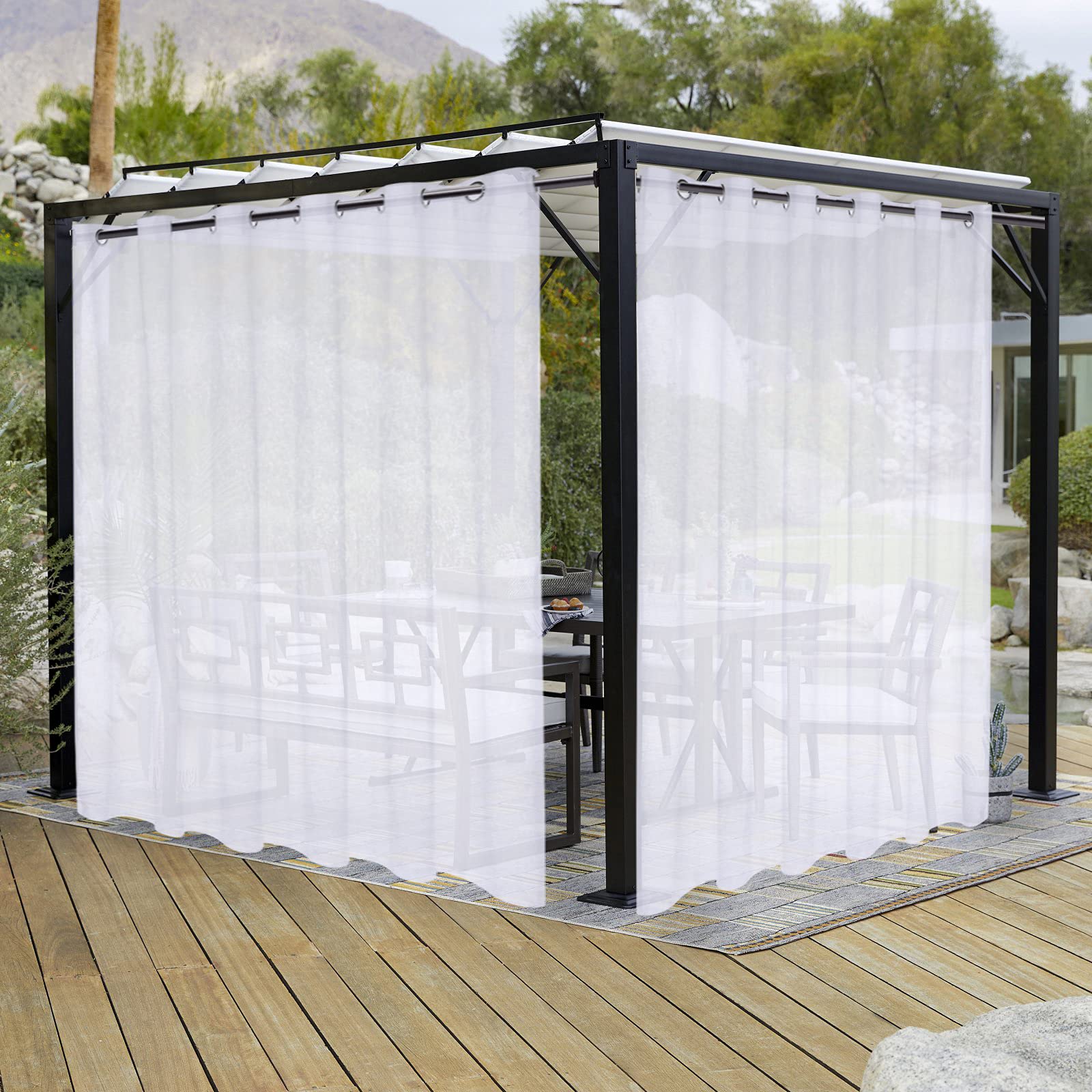 LORDTEX Burlap Linen Look Outdoor Curtains for Patio - 2 Panels Waterproof Sheer Curtains for Pergola, Porch, Cabana and Gazebo Grommet Indoor/Outdoor