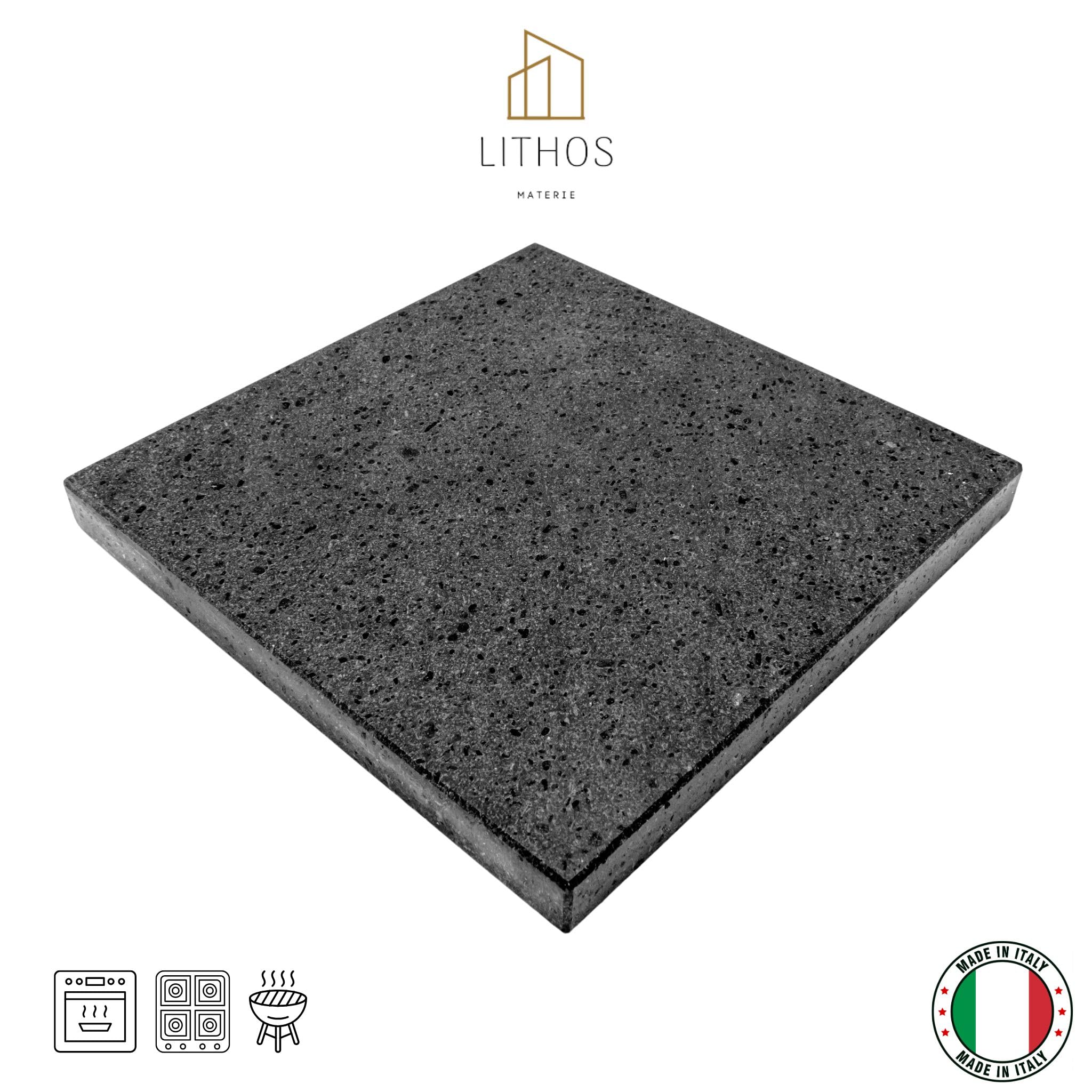 LITHOS MATERIE, Assiette de Cuisine en Pierre de Lave Réfractaire Etna, 40 x 30 cm, 3 cm d'Épaisseur, Polie Lisse