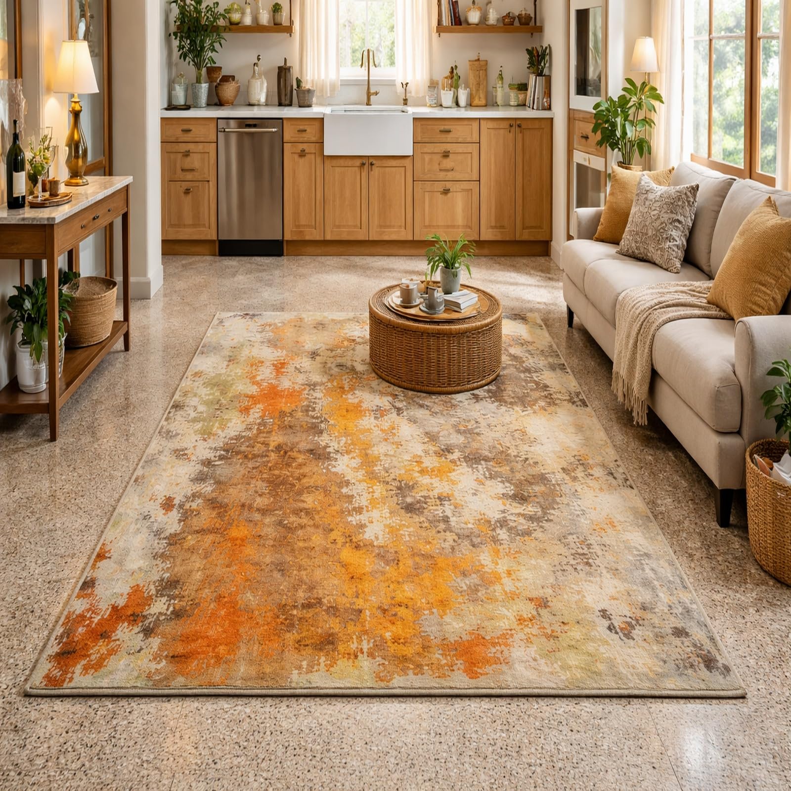 Alfombras para sala de estar y pasillo Rururug de diseño naranja abstracto moderno