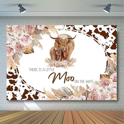 Miniatura 3 de Avezano Fondo para baby shower, vaca de las tierras altas, decoración de fiesta de baby shower para niños y niñas, estampado floral bohemio de vaca