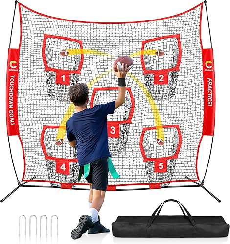 8 x 8ft8 x 4ft Football Net Throwing Football Target w 5 Pocket Football Practice Net Quarterback Training Equipment for Throw Accuracy Improving
