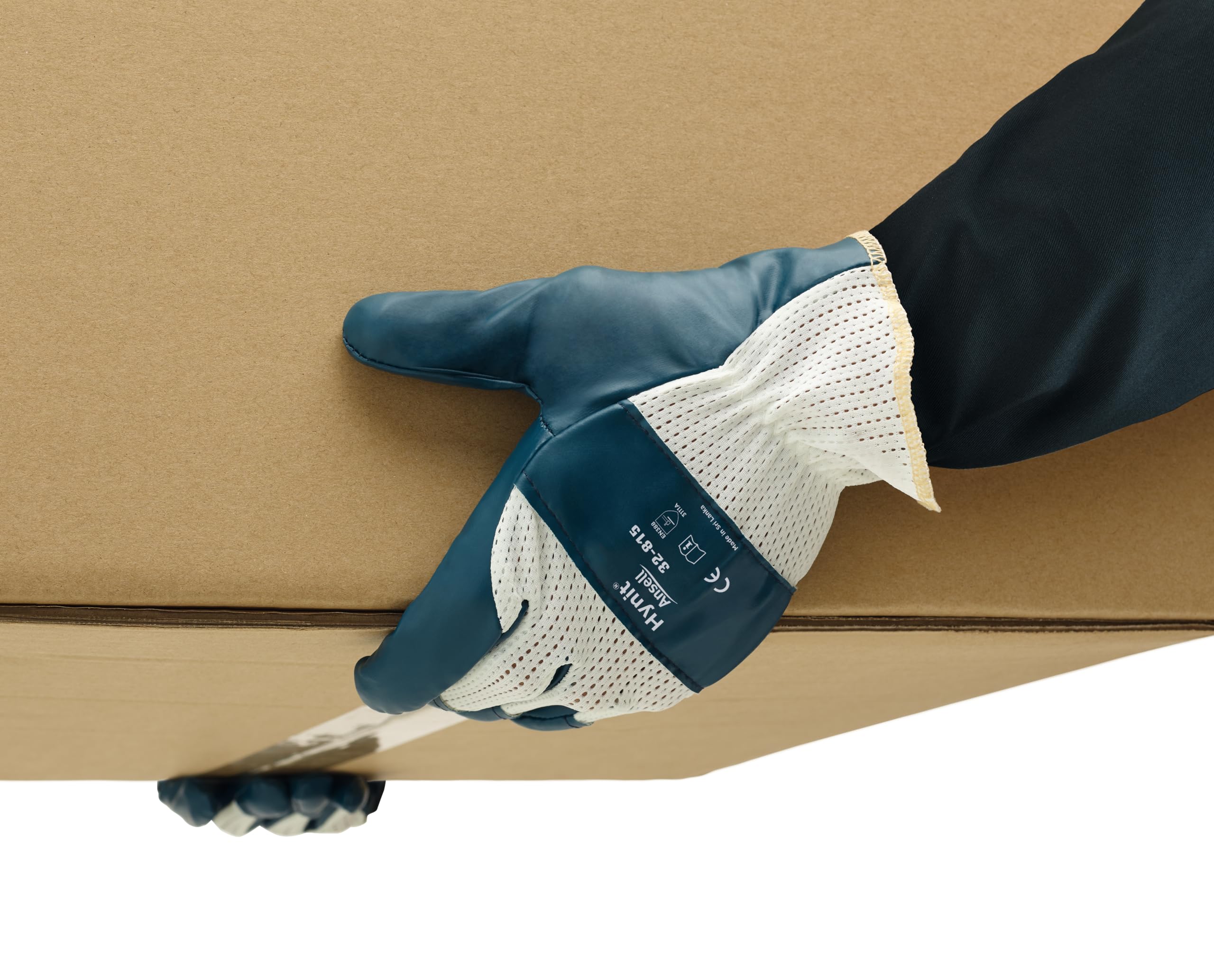 Ansell Hynit 32-815 Gants de Travail Oléofuges, Résistant à l’Abrasion, Protection Mécanique et Risques Industriels, Gant de Sécurité Homme Femme, Lavable, Bleu, Taille M (12 Paires)