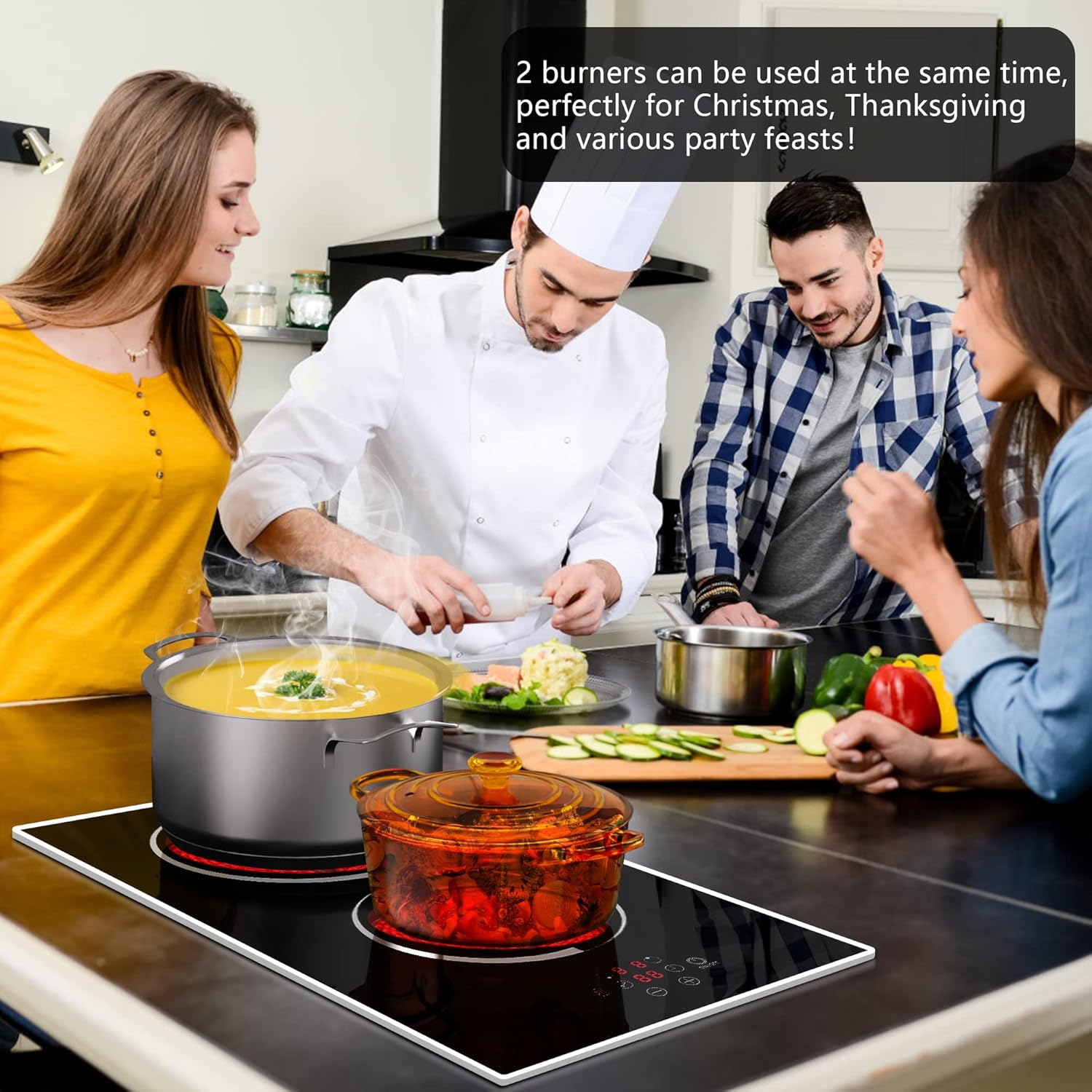 Jessier 2 Burners Electric Cooktop Plug in 110V with 2 Burner Electric