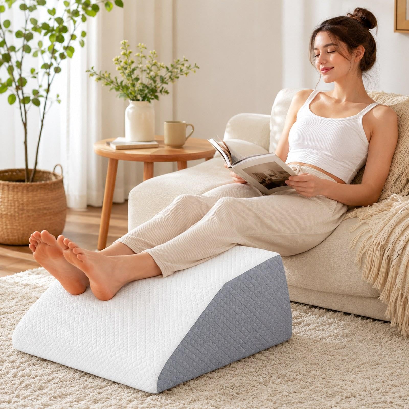 Almohada para Piernas Cojín de Soporte de Elevación Cama y Sofá Almohada Fabricada en Espuma y Poliéster Adecuada para Postura, Blanco, Individual