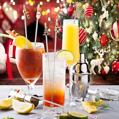 Miniatura 2 de 6 unidades de dijes de Navidad, agitadores de cóctel, palitos de acero inoxidable de 7.5 pulgadas, para mezclar cócteles, chocolate caliente, crema