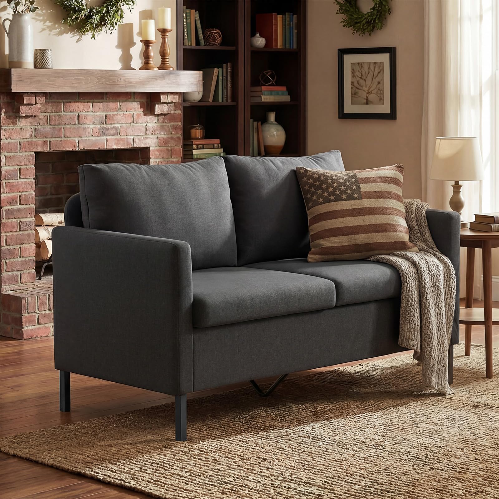 TYBOATLE 51" W Fabric Modern Comfy Loveseat Sofa Couch for Living Room, Upholstered Love Seats 2-Seater Furniture w/Iron Legs for Compact Small Space, Apartment, Bedroom, Dorm, Office (Dark Grey)