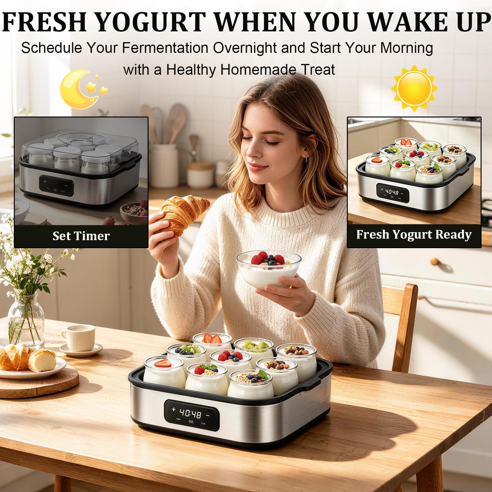 Yaourtière avec écran tactile, 9 pots en verre de 180 ml