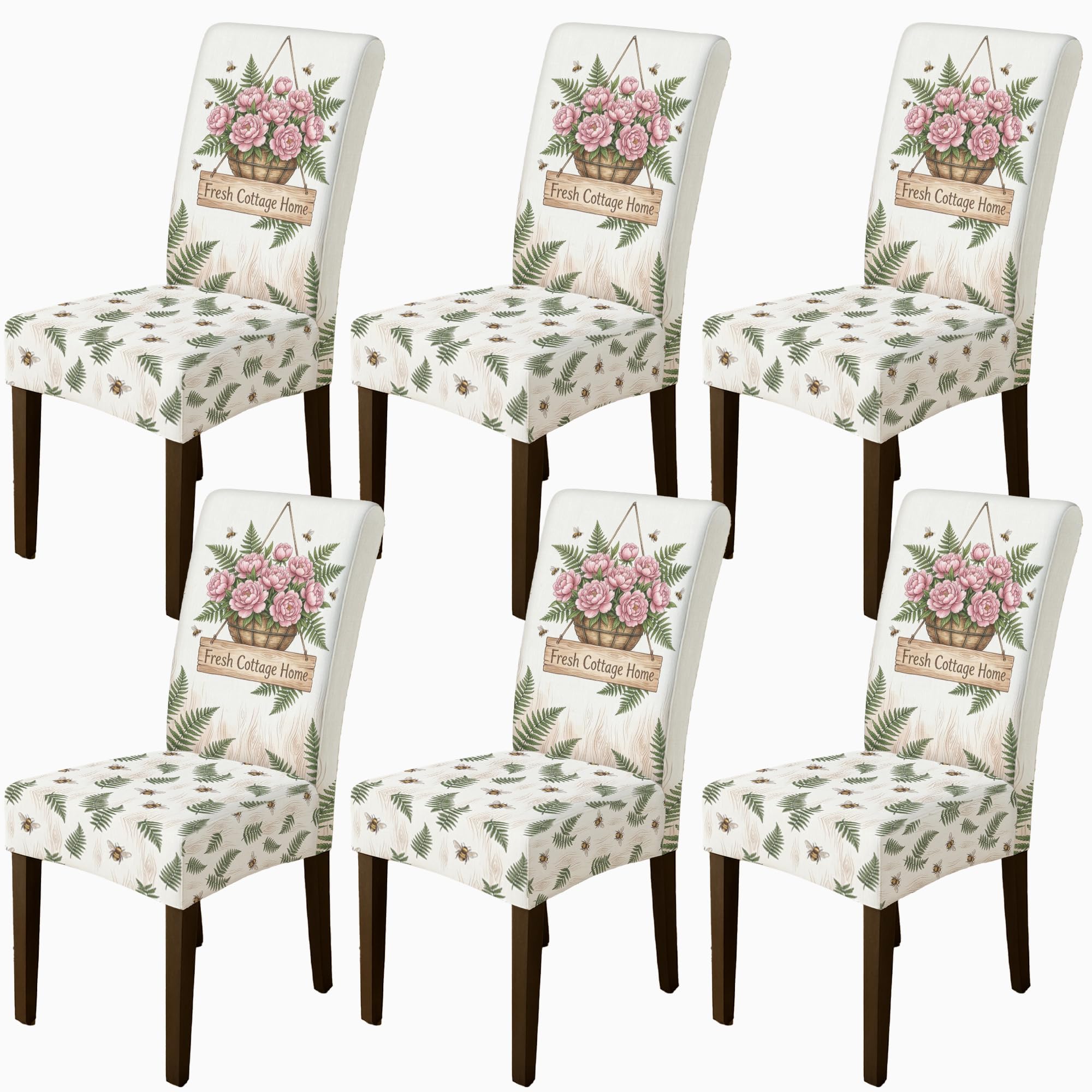 Lot de 6 housses de chaise élasthanne lavables motif pivoines