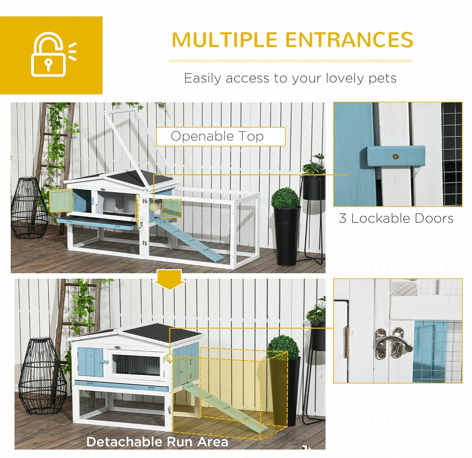 Natural Wood and Wire Outdoor Rabbit Hutch with Run