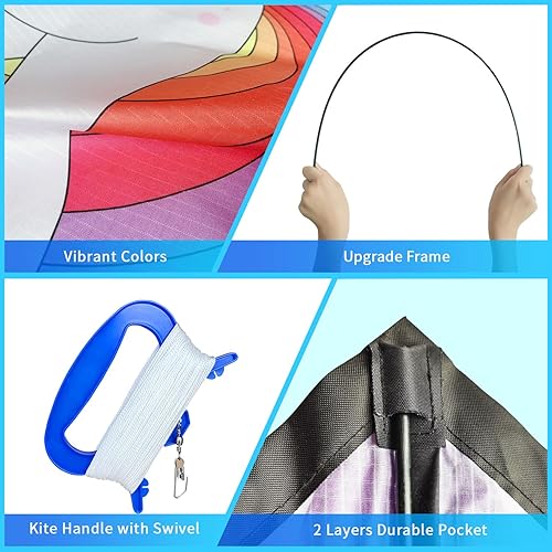 Miniatura 7 de Cometa de unicornio para niños y adultos, fácil de volar, cometa grande de una sola línea, cometas de playa grandes para niños de 4 a 8 a 12 años,