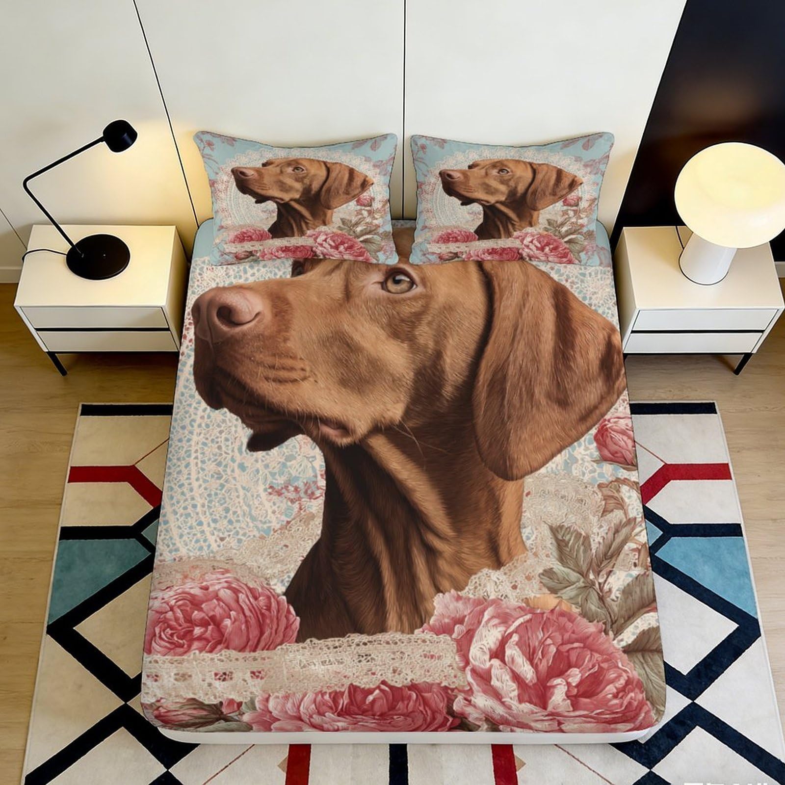 Decorative Dog Print Fitted Sheet, 3D Printed, Microfiber soft touch, Bed Cover for Home Bedroom, wrinkle resistant, apartment bedding, 110x200cm 90x200x25cm