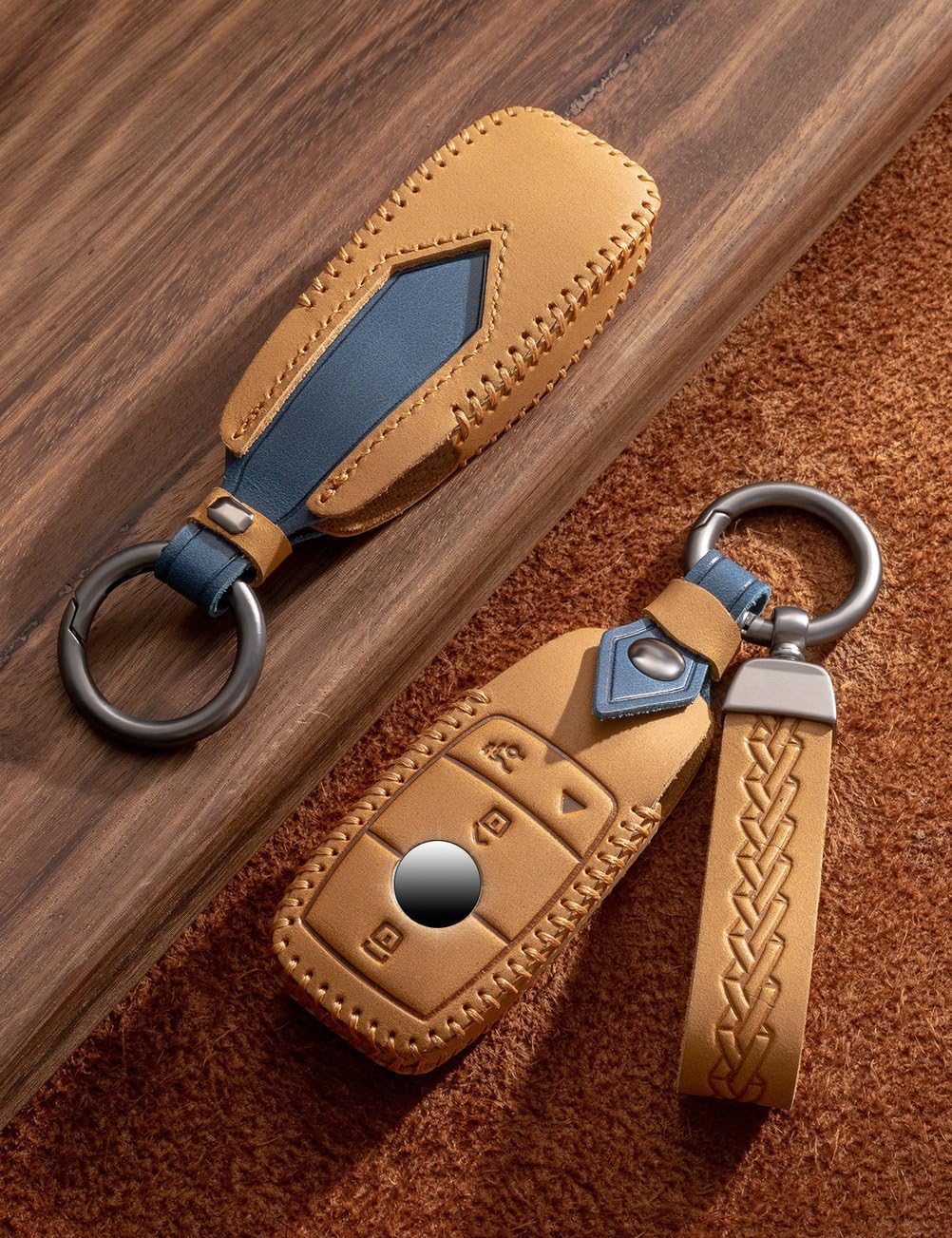 for Mercedes Benz Key Fob Cover Leather Car Key Case Keychain Fob Holder Compatible for Mercedes Benz A-Class C-Class E-Class G-Class S-Class 2017-2024 (Brown) - Image 4