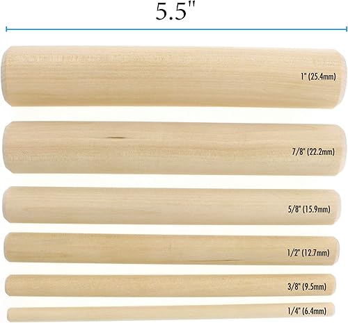 Miniatura 4 de The Beadsmith Juego de mandriles de madera, kit de clavijas de 6 piezas, con estuche de almacenamiento etiquetado, tamaños de 0.25"-1" (6.4-25.4mm),