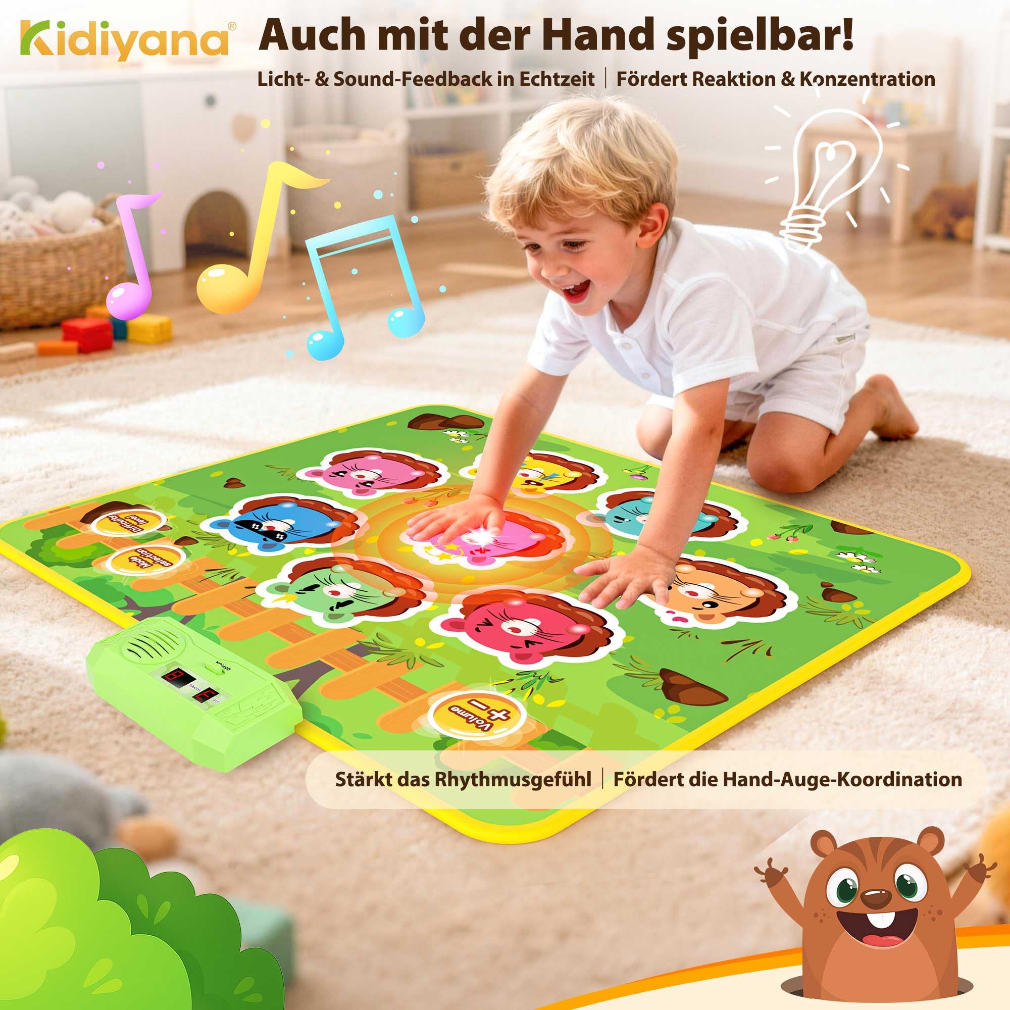 Schlag Spielmatte elektronisches Hammerspiel für Kinder und Erwachsene, Reaktionsspiel mit 8 Spielmodi & 24 Level, Klopfspiel ab 3 Jahre mit Musik & Licht, Maulwurf