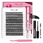 Lash Clusters Kit 280Pcs Lash Clusters Eyelash Extension Kit with Lash Bond and Seal Lash Remover Lash Applicator Individual Lashes Kit Eyelash Brush Easy to Apply at Home(30D+40D-9-16mix Kit)