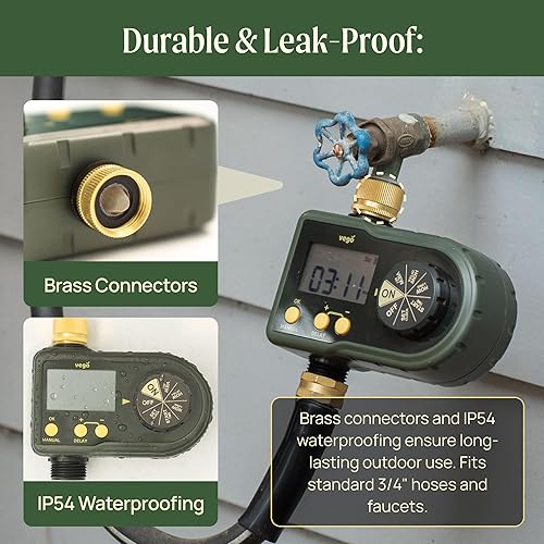 Miniatura 6 de Vego Temporizador de riego con entrada de latón, temporizador de riego para manguera de jardín con retardo de lluvia, riego manual, sistema de riego