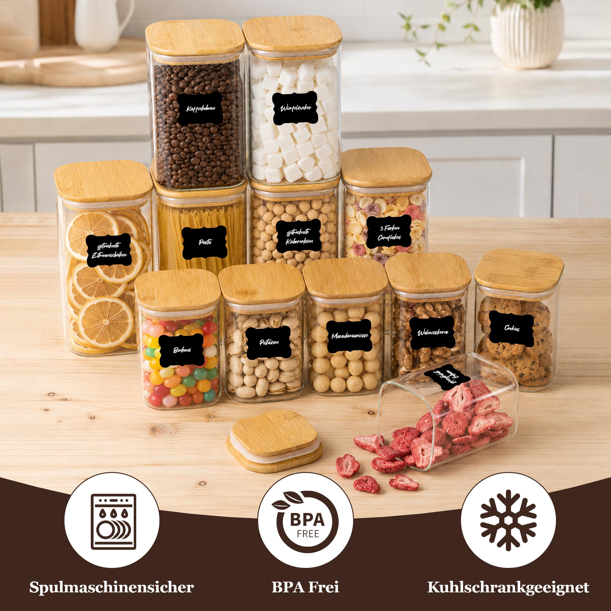 Vorratsgläser mit Deckel 12er Set 6x 600ml + 6x 1200ml