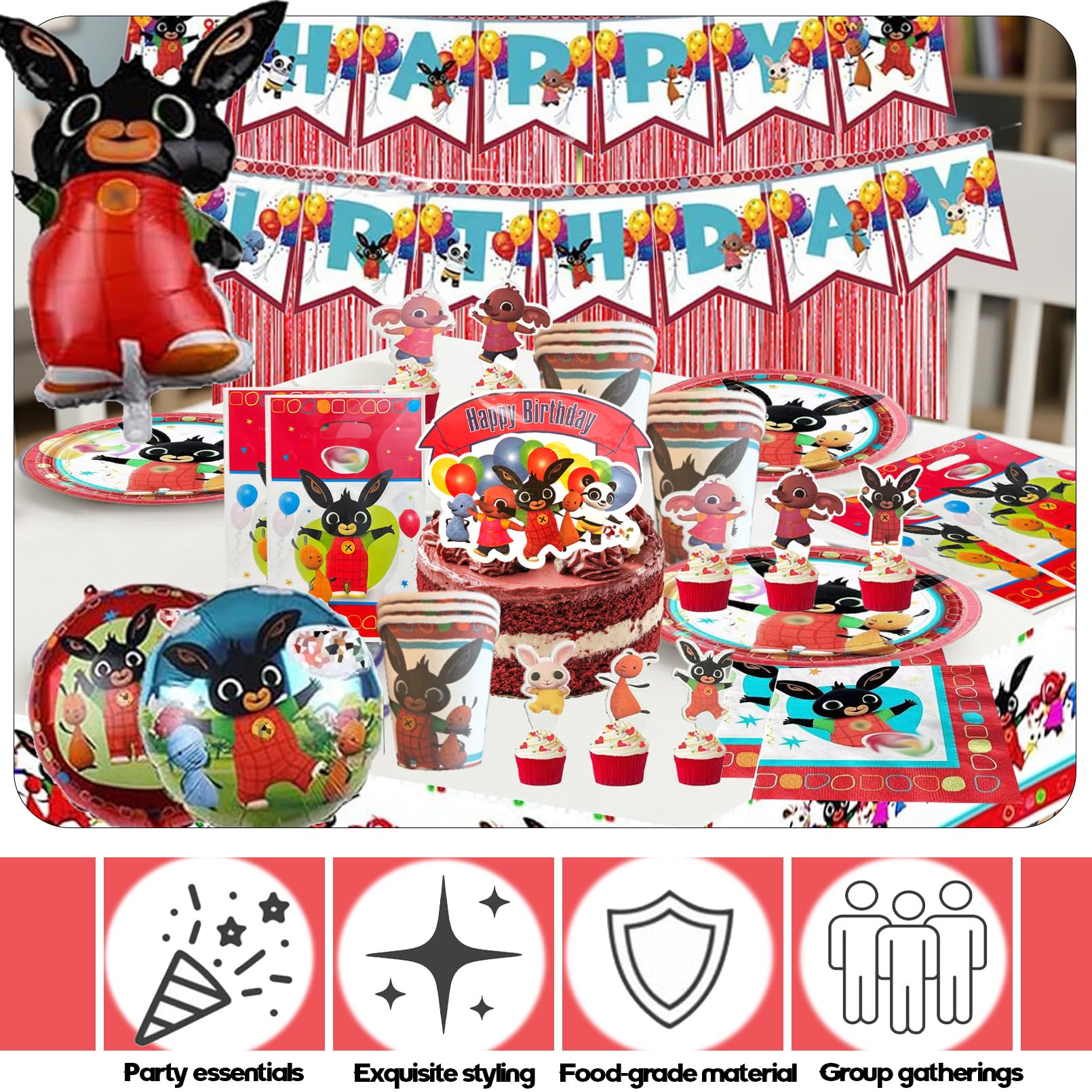 91 Pezzi Bunny Set Festa Compleanno, Tovaglia Compleanno,Bunny Addobbi Compleanno,Stoviglie Per Feste Di Compleanno
