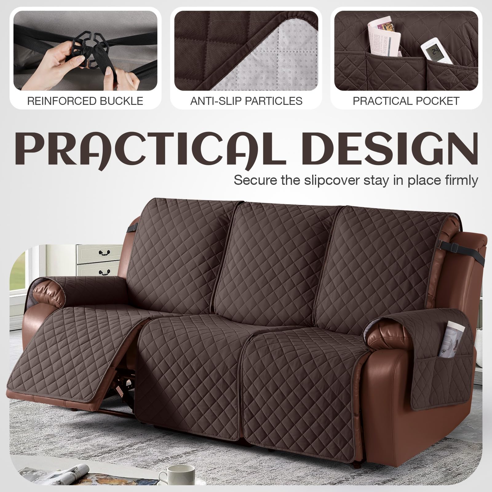 Best Recliner Couch Covers for 2026 2 KinCam Waterproof Recliner Sofa Cover, Non-Slip Reclining Couch Covers for 3 Sea — product photo
