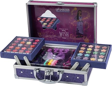 Lip Smacker Disney Wish Makeup Traincase, Disney Makeup Case for Kids, 50+ Pieces Makeup for Face, Lips, and Nails with Beauty Accessories for Hair and Makeup Included