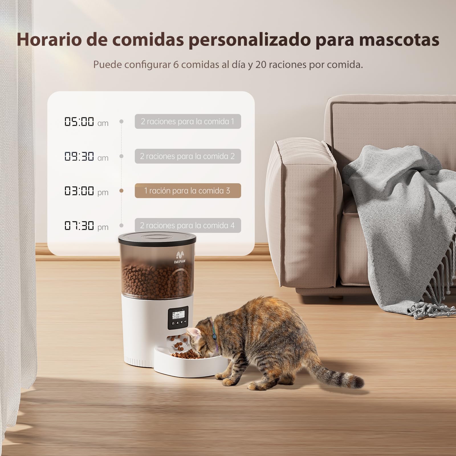 IMIPAW Distributore Automatico Cibo Gatti - 3L Dispenser Cibo Gatti con Timer Programmabile, 1-6 Pasti al Giorno, per Animali Di Piccola e Media Taglia