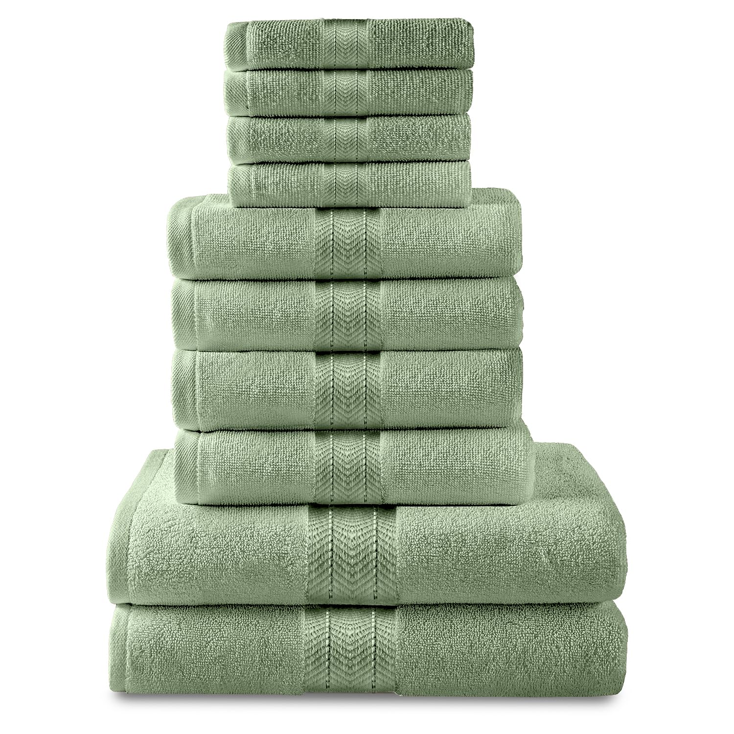 GC GAVENO CAVAILIA Luxury Towel Bale Set, 10 Piece Hotel Quality Towels, 450 GSM Lightweight & Quick Drying Towel Bales Egyptian Cotton 4x Face 4x Hand 2x Bath Towels, Sage Green