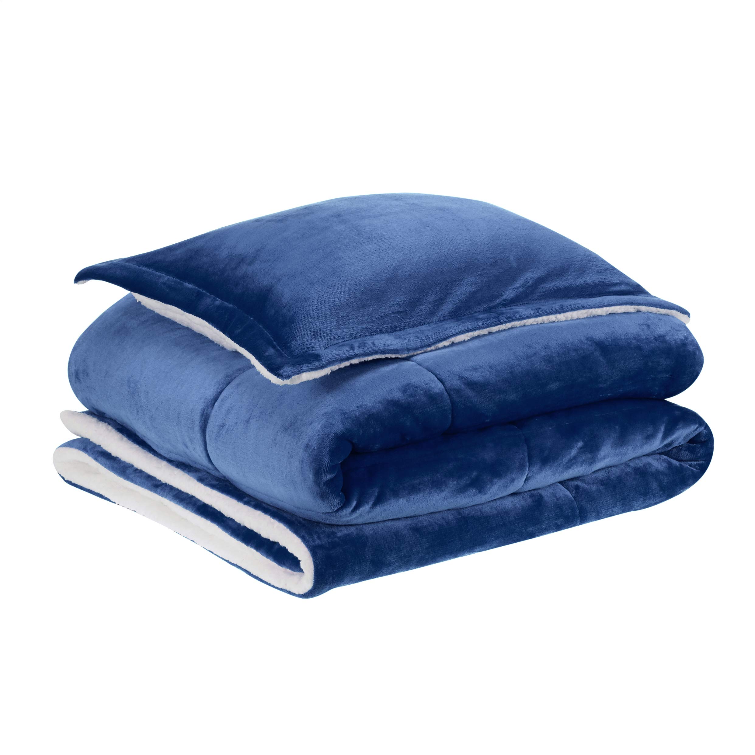 Amazon Basics UltraSoft Micromink Sherpa Comforter Bed Set Navy, Twin