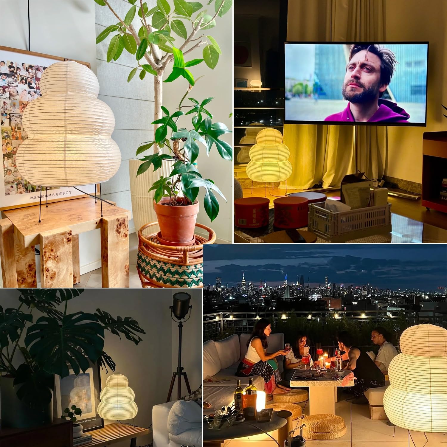 NVKE Reispapier Lampe Retro Wabi-sabi Nachttischlampe Nachtlicht Gemütliche Tischlampe Tischbeleuchtung Dekorative Tischleuchte Stimmung Tischlicht Papierlampe Wohnzimmer Schlafzimmer Deko Lampe(A)