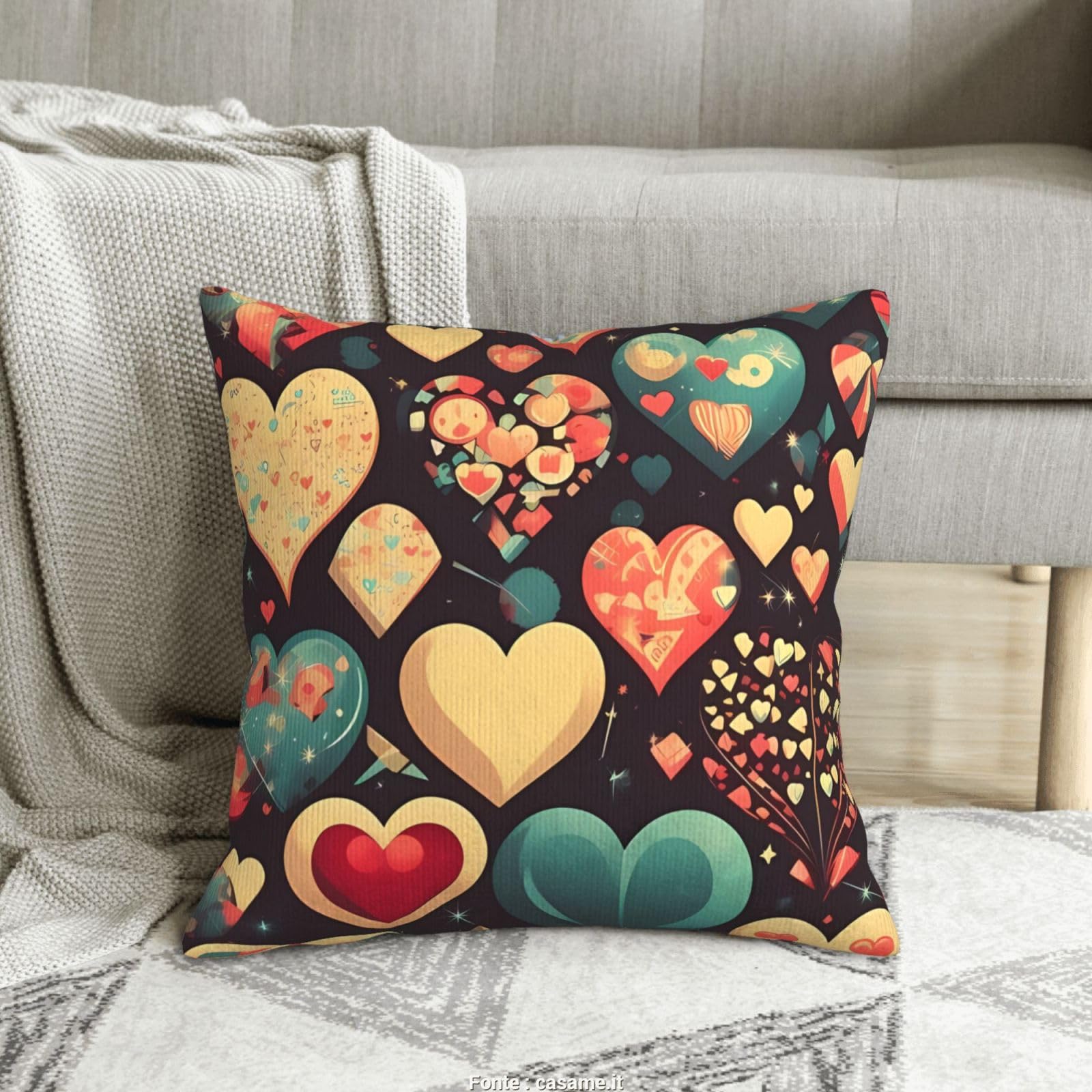 Housses de coussin velours côtelé 50x50 canapé motif cœur